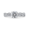 Round Diamond Floral Engagement Ring with Criss-Cross Shank in 14K White Gold (Semi-Mount)