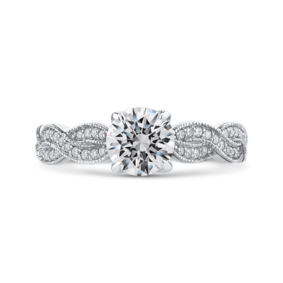 Round Diamond Floral Engagement Ring with Criss-Cross Shank in 14K White Gold (Semi-Mount)