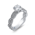 Round Diamond Floral Engagement Ring with Criss-Cross Shank in 14K White Gold (Semi-Mount)