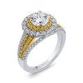 Split Shank Round Diamond Double Halo Engagement Ring in 14K Two Tone Gold (Semi-Mount)