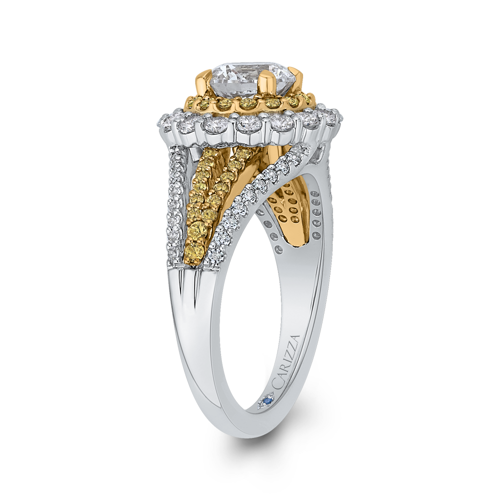 Split Shank Round Diamond Double Halo Engagement Ring in 14K Two Tone Gold (Semi-Mount)