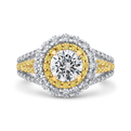 Split Shank Round Diamond Double Halo Engagement Ring in 14K Two Tone Gold (Semi-Mount)