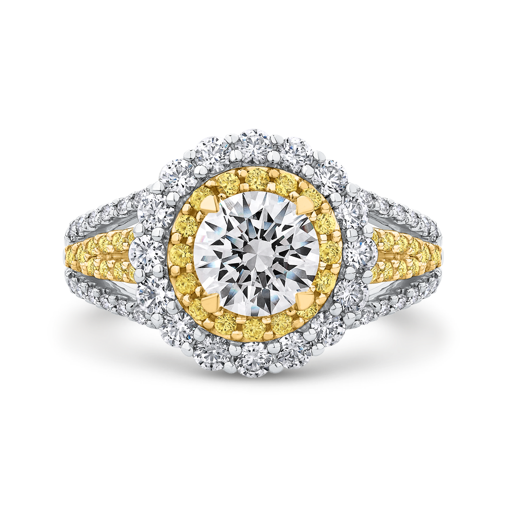 Split Shank Round Diamond Double Halo Engagement Ring in 14K Two Tone Gold (Semi-Mount)