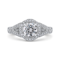 Split Shank Round Diamond Floral Halo Engagement Ring in 14K White Gold (Semi-Mount)