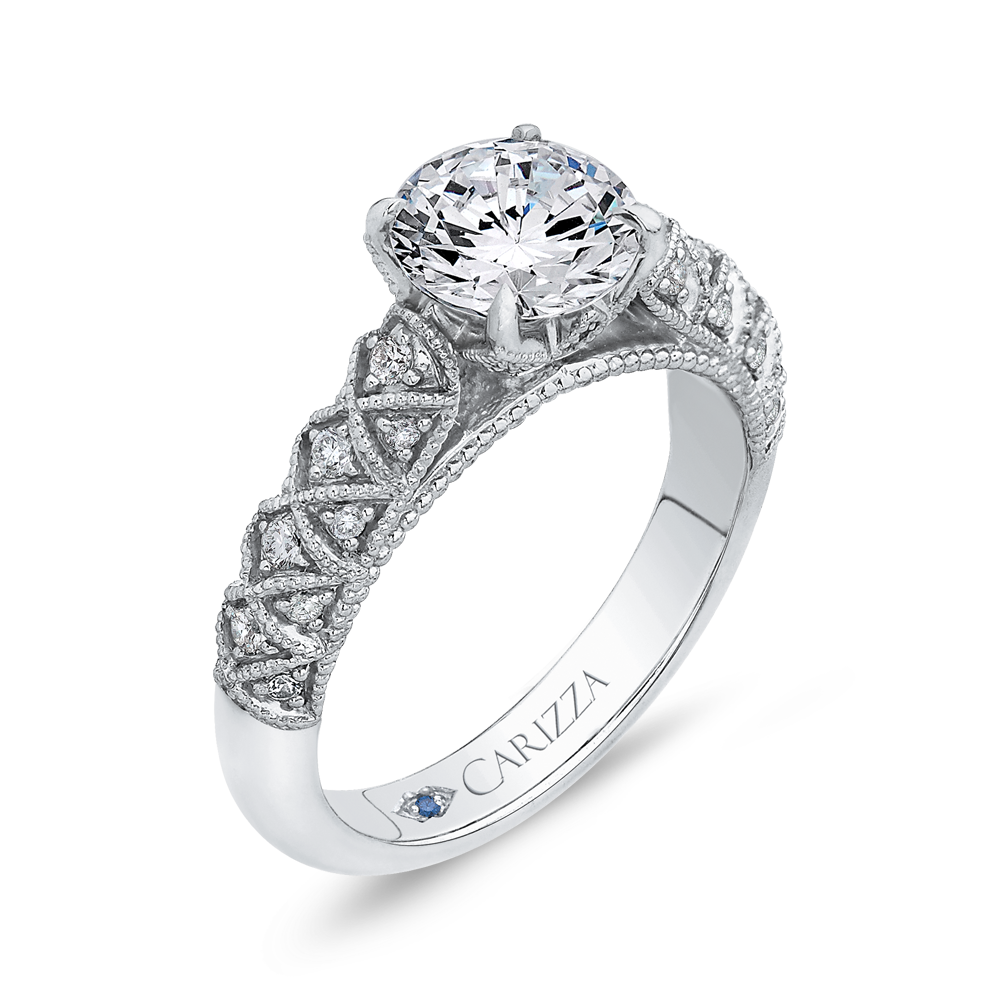 Round Diamond Cathedral Style Engagement Ring in 14K White Gold (Semi-Mount)