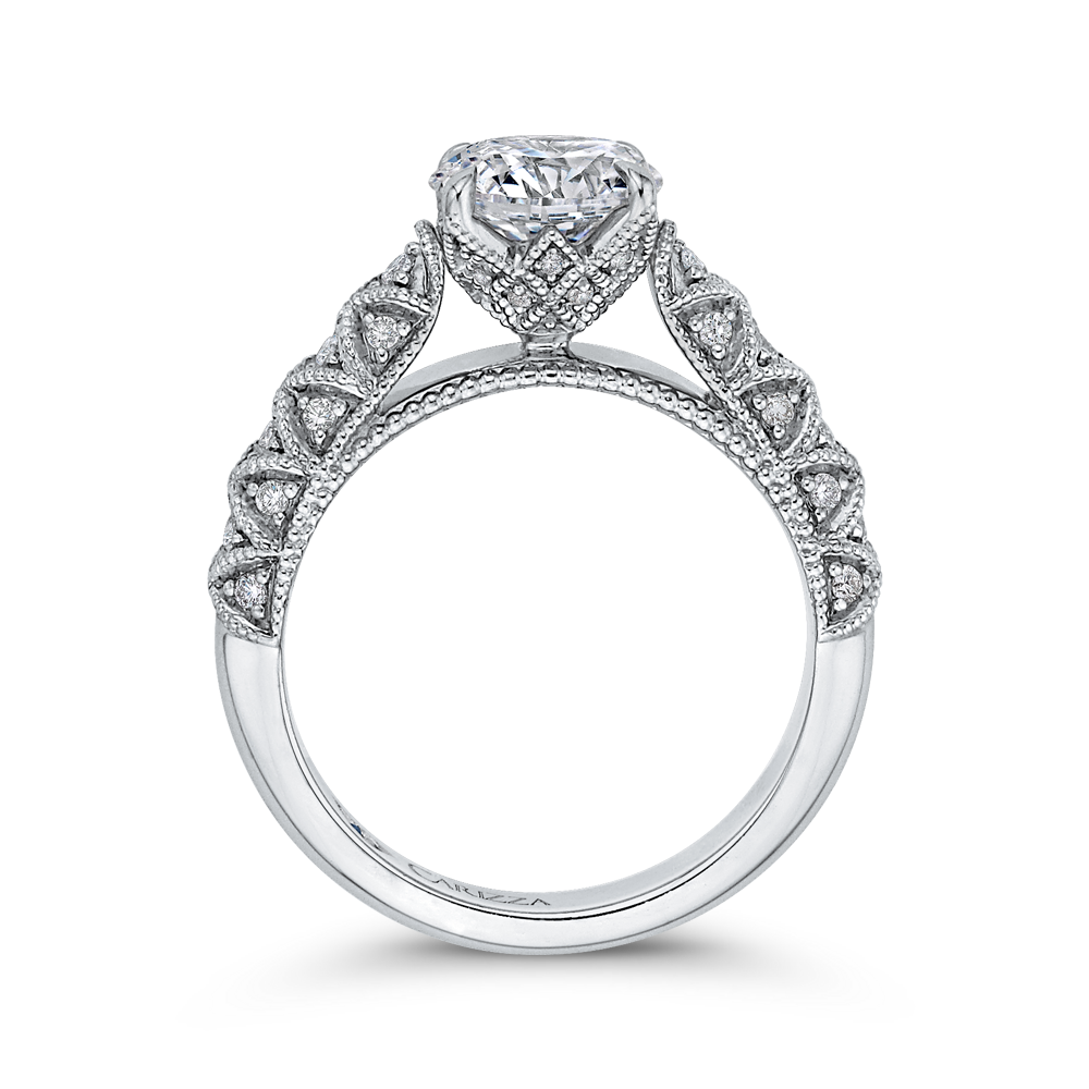 Round Diamond Cathedral Style Engagement Ring in 14K White Gold (Semi-Mount)