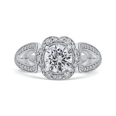 Split Shank Round Diamond Floral Halo Engagement Ring in 14K White Gold (Semi-Mount)