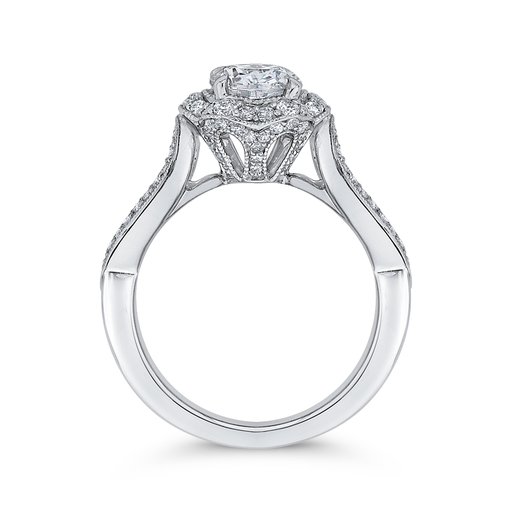 Split Shank Round Diamond Floral Halo Engagement Ring in 14K White Gold (Semi-Mount)