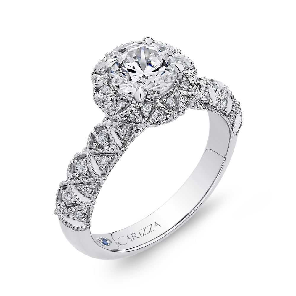 Diamond Flower Halo Engagement Ring in 14K White Gold (Semi-Mount)