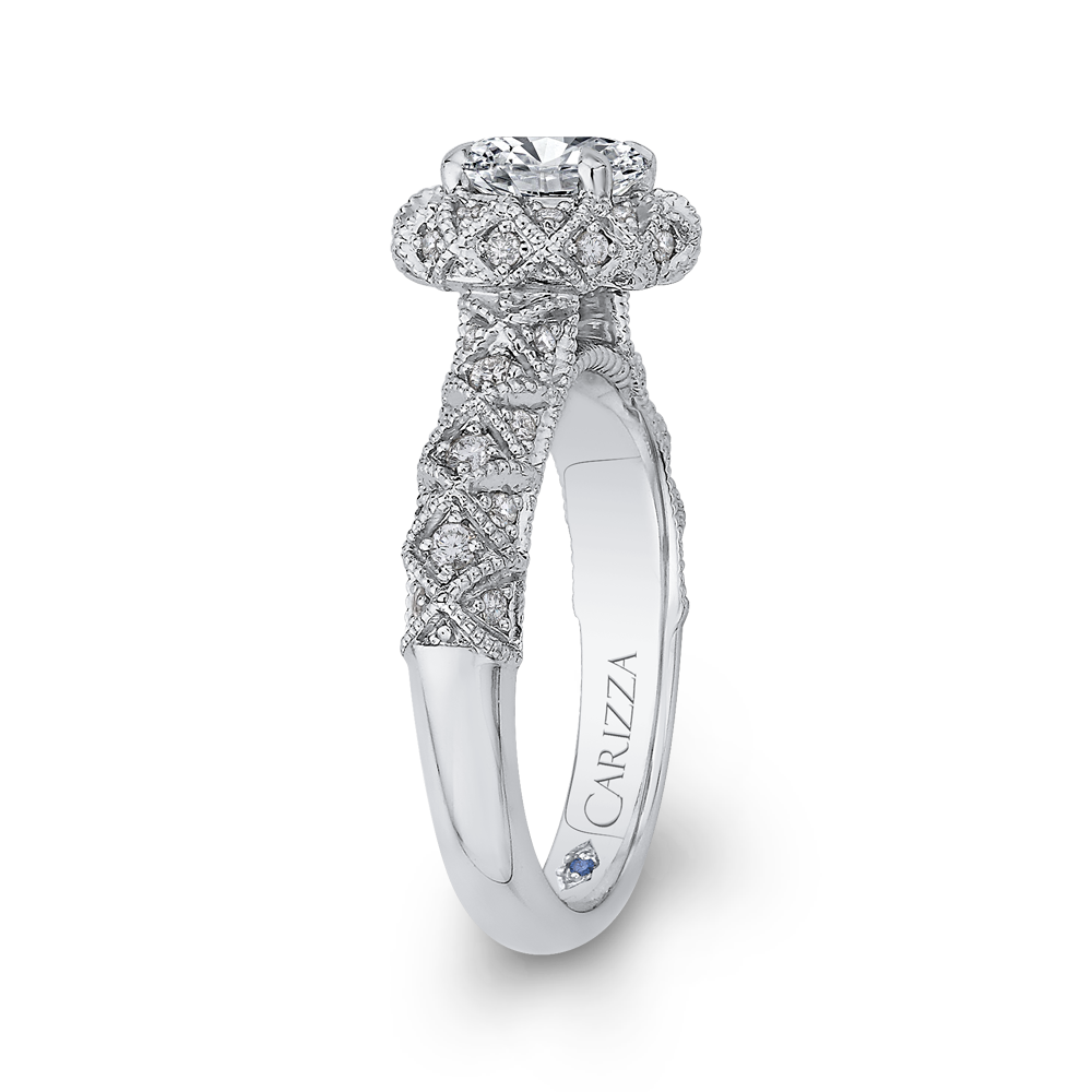 Diamond Flower Halo Engagement Ring in 14K White Gold (Semi-Mount)