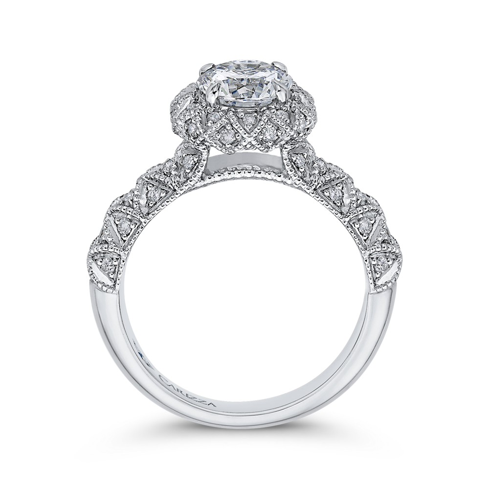 Diamond Flower Halo Engagement Ring in 14K White Gold (Semi-Mount)