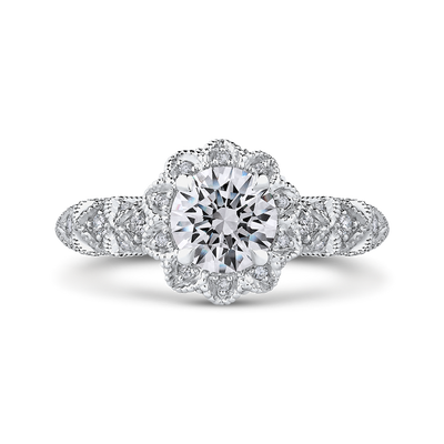 Diamond Flower Halo Engagement Ring in 14K White Gold (Semi-Mount)