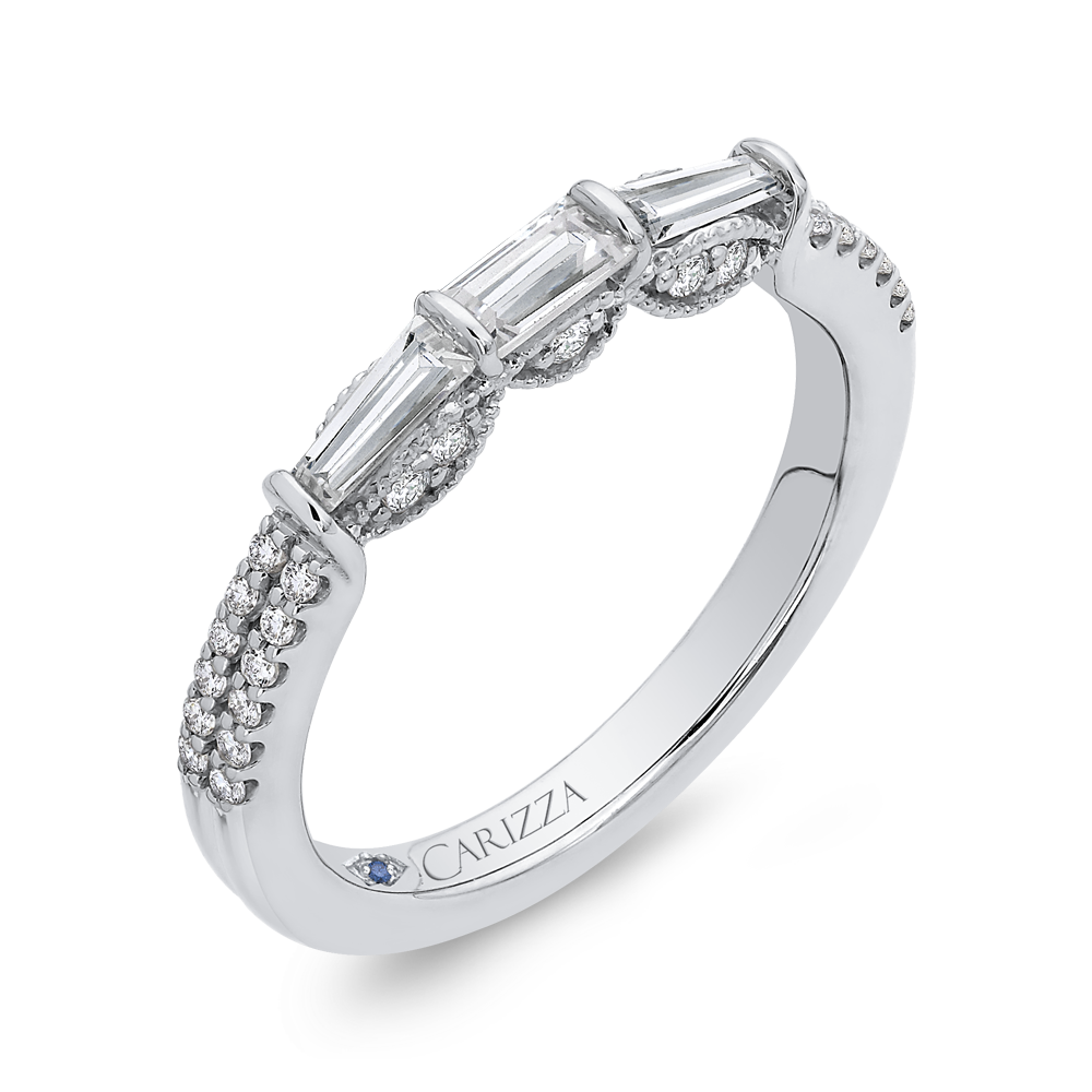 Round & Baguette Cut Diamond Wedding Band in 14K White Gold