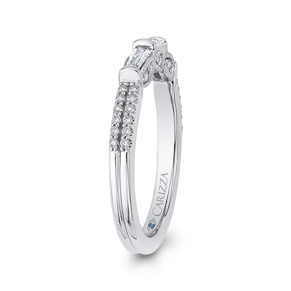 Round & Baguette Cut Diamond Wedding Band in 14K White Gold