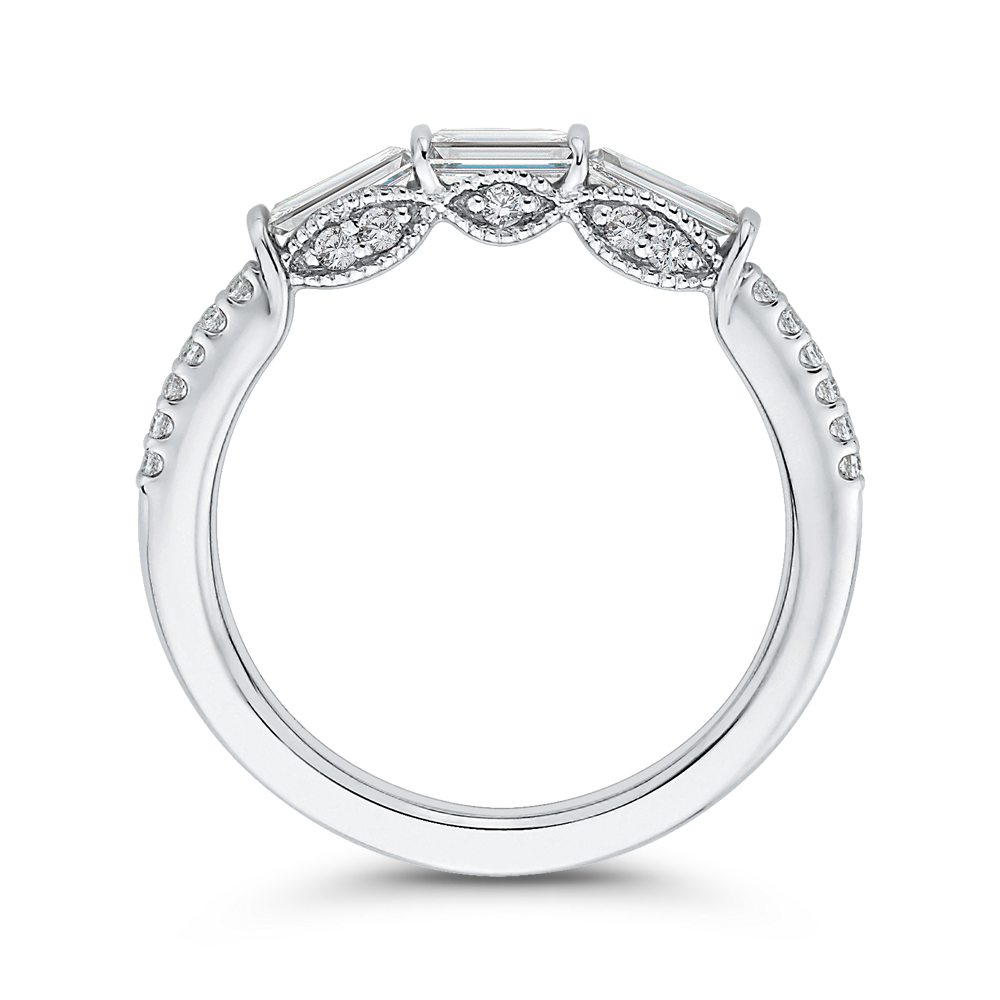 Round & Baguette Cut Diamond Wedding Band in 14K White Gold