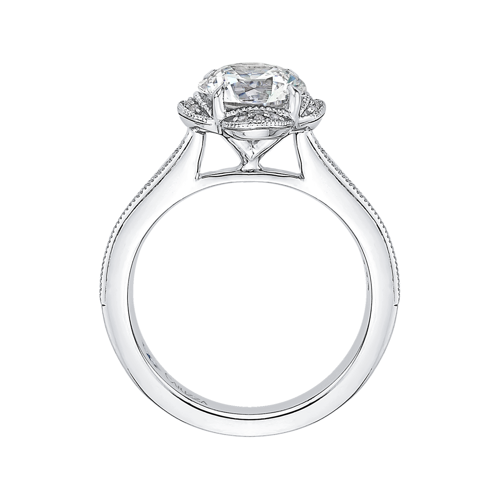 Round Diamond Halo Engagement Ring in 14K White Gold (Semi-Mount)