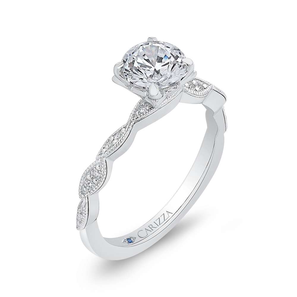 Round Diamond Floral Engagement Ring in 14K White Gold (Semi-Mount)