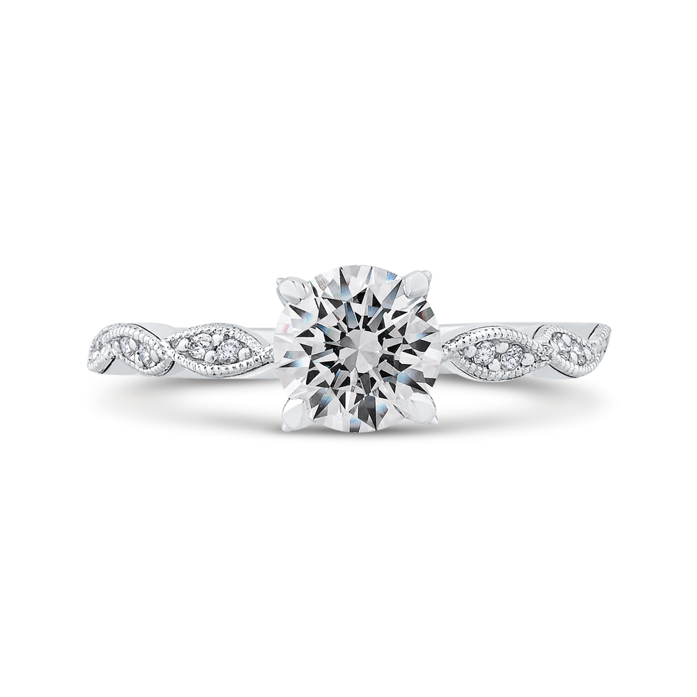 Round Diamond Floral Engagement Ring in 14K White Gold (Semi-Mount)