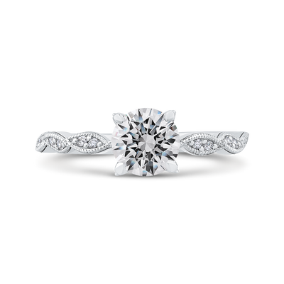 Round Diamond Floral Engagement Ring in 14K White Gold (Semi-Mount)