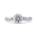 Round Diamond Floral Engagement Ring with Criss-Cross Shank in 14K White Gold (Semi-Mount)