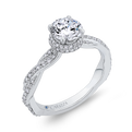 Round Diamond Floral Engagement Ring with Criss-Cross Shank in 14K White Gold (Semi-Mount)