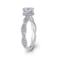 Round Diamond Floral Engagement Ring with Criss-Cross Shank in 14K White Gold (Semi-Mount)