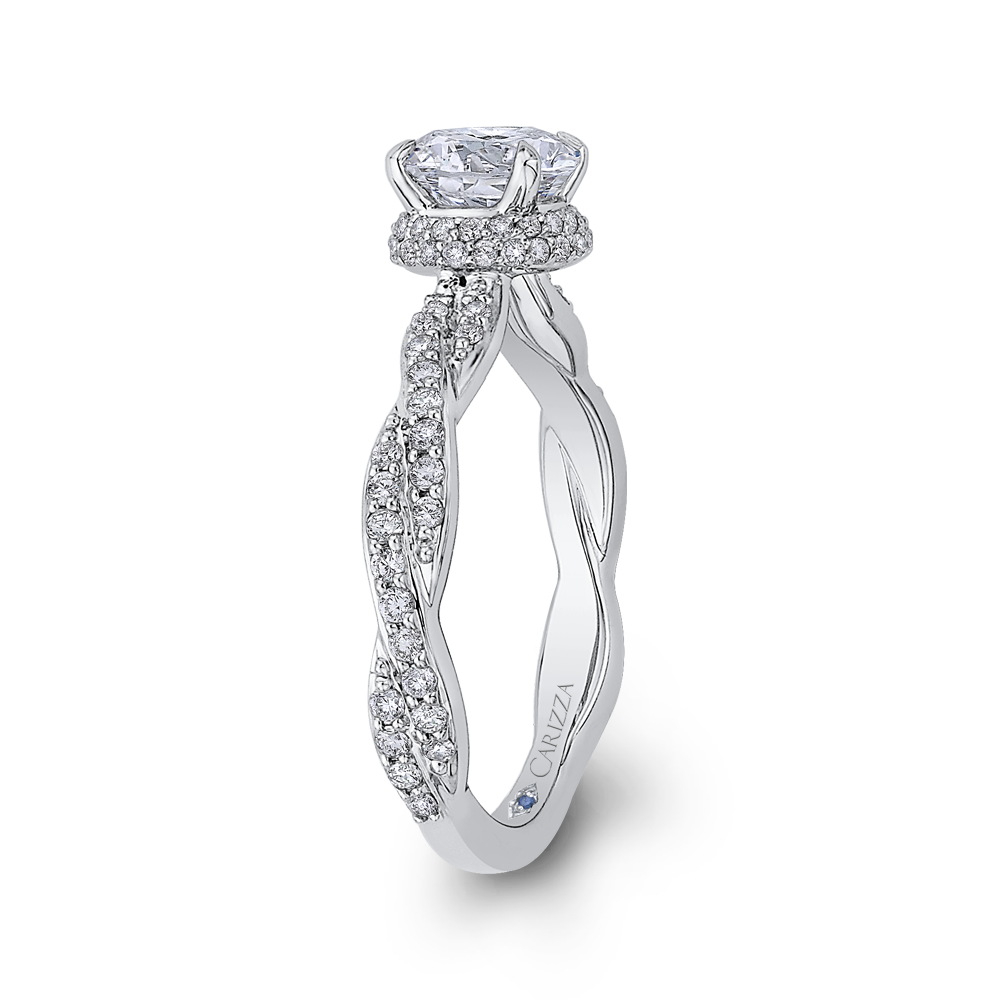 Round Diamond Floral Engagement Ring with Criss-Cross Shank in 14K White Gold (Semi-Mount)