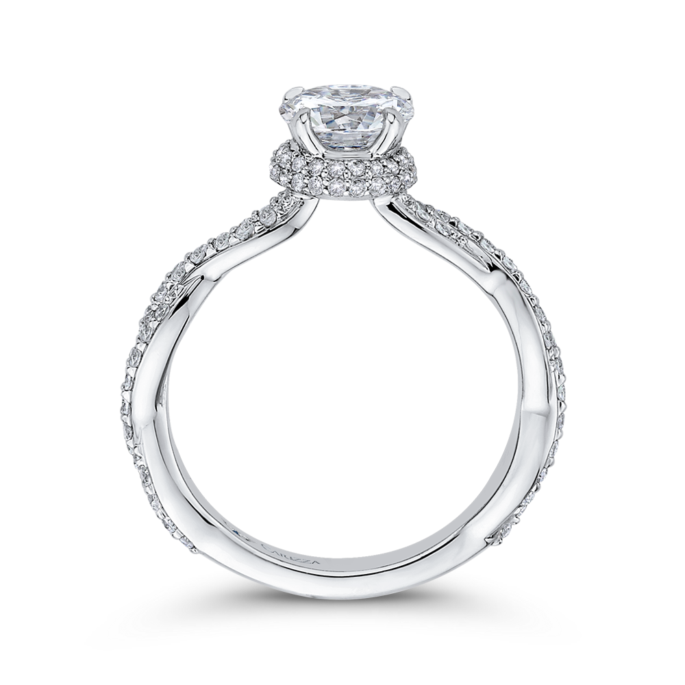 Round Diamond Floral Engagement Ring with Criss-Cross Shank in 14K White Gold (Semi-Mount)