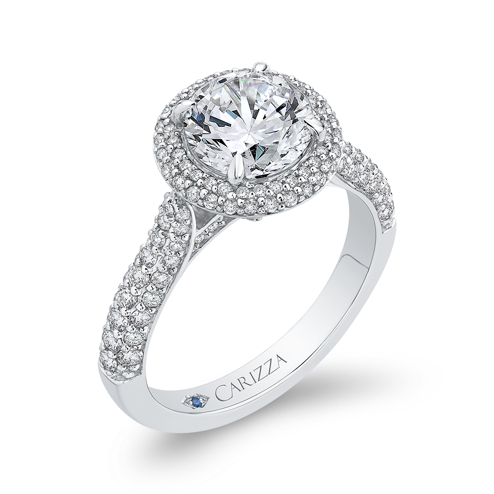 Round Diamond Double Halo Engagement Ring in 14K White Gold (Semi-Mount)