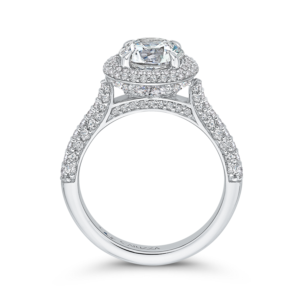 Round Diamond Double Halo Engagement Ring in 14K White Gold (Semi-Mount)