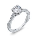 Round Diamond Floral Engagement Ring with Criss-Cross Shank in 14K White Gold (Semi-Mount)