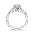 Round Diamond Floral Engagement Ring with Criss-Cross Shank in 14K White Gold (Semi-Mount)