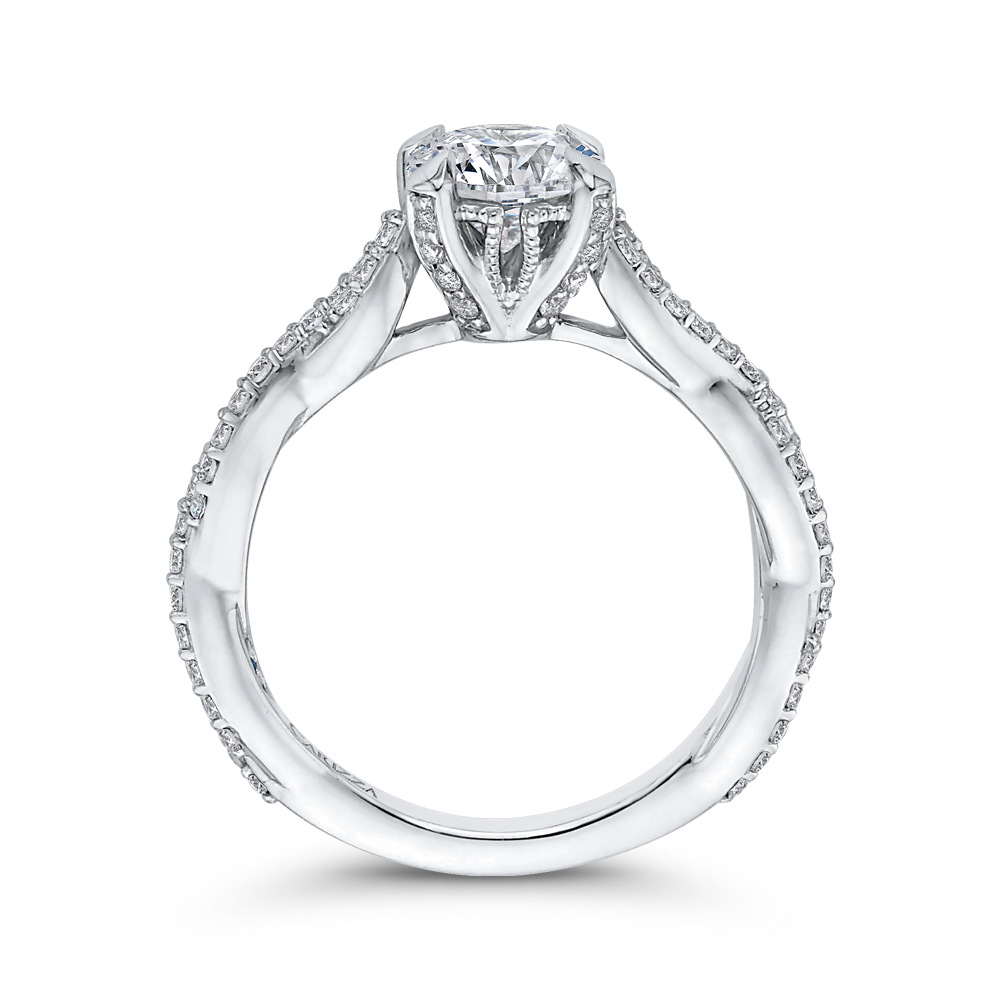 Round Diamond Floral Engagement Ring with Criss-Cross Shank in 14K White Gold (Semi-Mount)