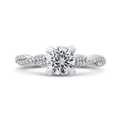 Round Diamond Floral Engagement Ring with Criss-Cross Shank in 14K White Gold (Semi-Mount)