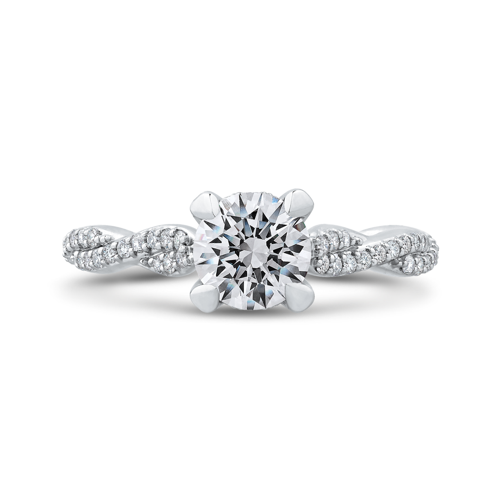 Round Diamond Floral Engagement Ring with Criss-Cross Shank in 14K White Gold (Semi-Mount)