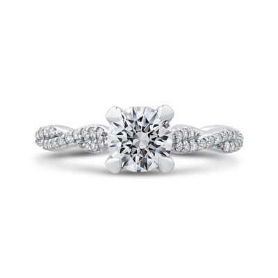 Round Diamond Floral Engagement Ring with Criss-Cross Shank in 14K White Gold (Semi-Mount)