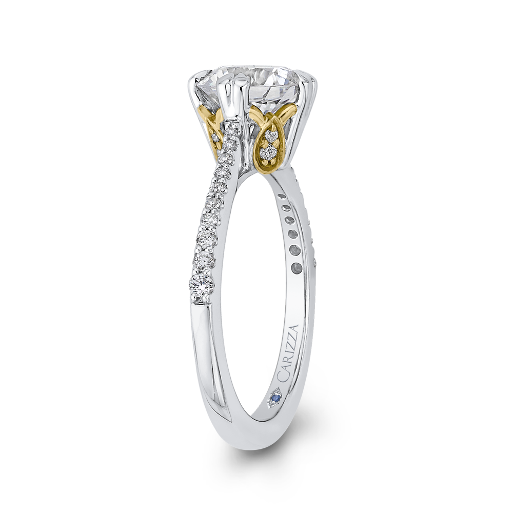 Round Diamond Floral Engagement Ring in 14K Two Tone Gold (Semi-Mount)