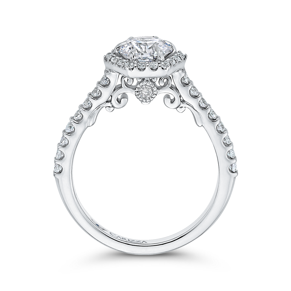 Round Diamond Halo Engagement Ring in 14K White Gold (Semi-Mount)