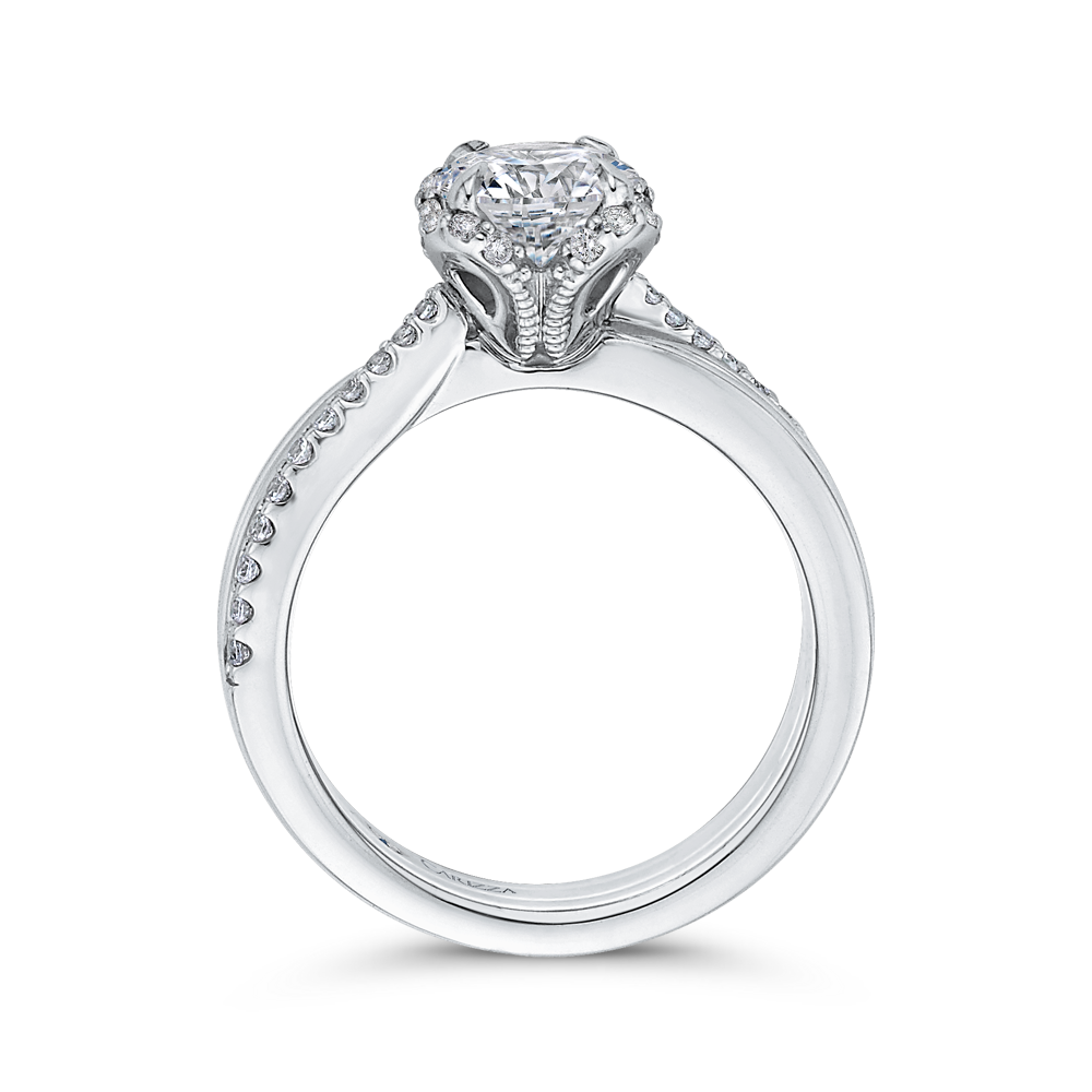 Round Diamond Floral Engagement Ring in 14K White Gold (Semi-Mount)