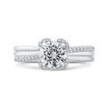 Round Diamond Floral Engagement Ring in 14K White Gold (Semi-Mount)