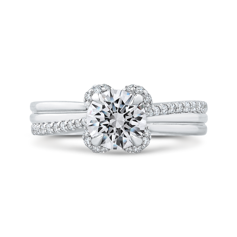 Round Diamond Floral Engagement Ring in 14K White Gold (Semi-Mount)