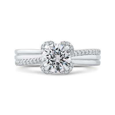 Round Diamond Floral Engagement Ring in 14K White Gold (Semi-Mount)