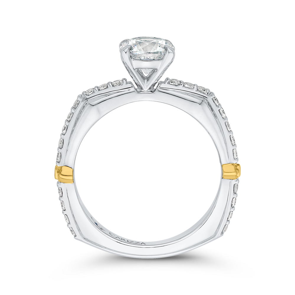 Euro Shank Round Diamond Engagement Ring in 14K Two Tone Gold (Semi-Mount)