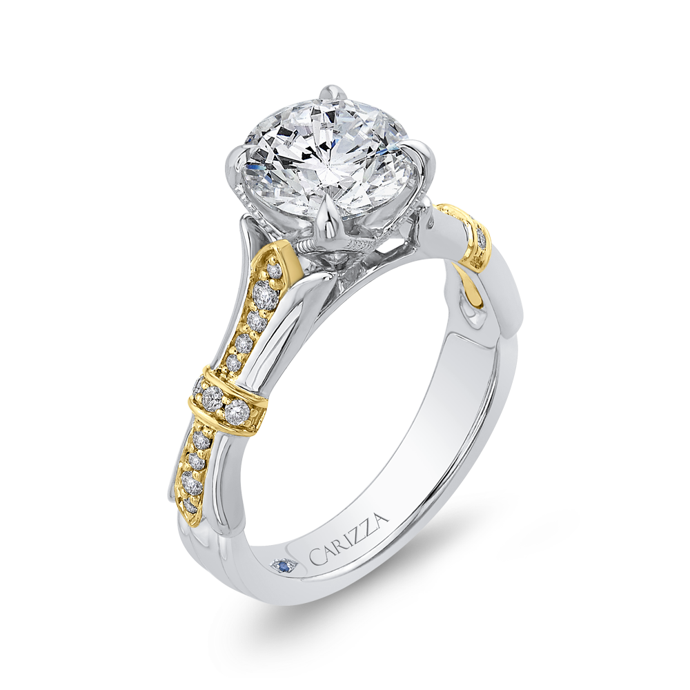 Diamond Floral Engagement Ring in 14K Two Tone Gold (Semi-Mount)