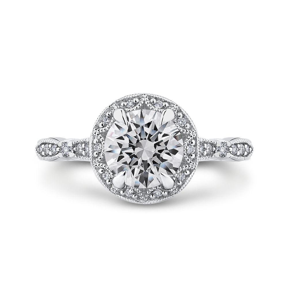 Round Diamond Halo Engagement Ring in 14K White Gold (Semi-Mount)