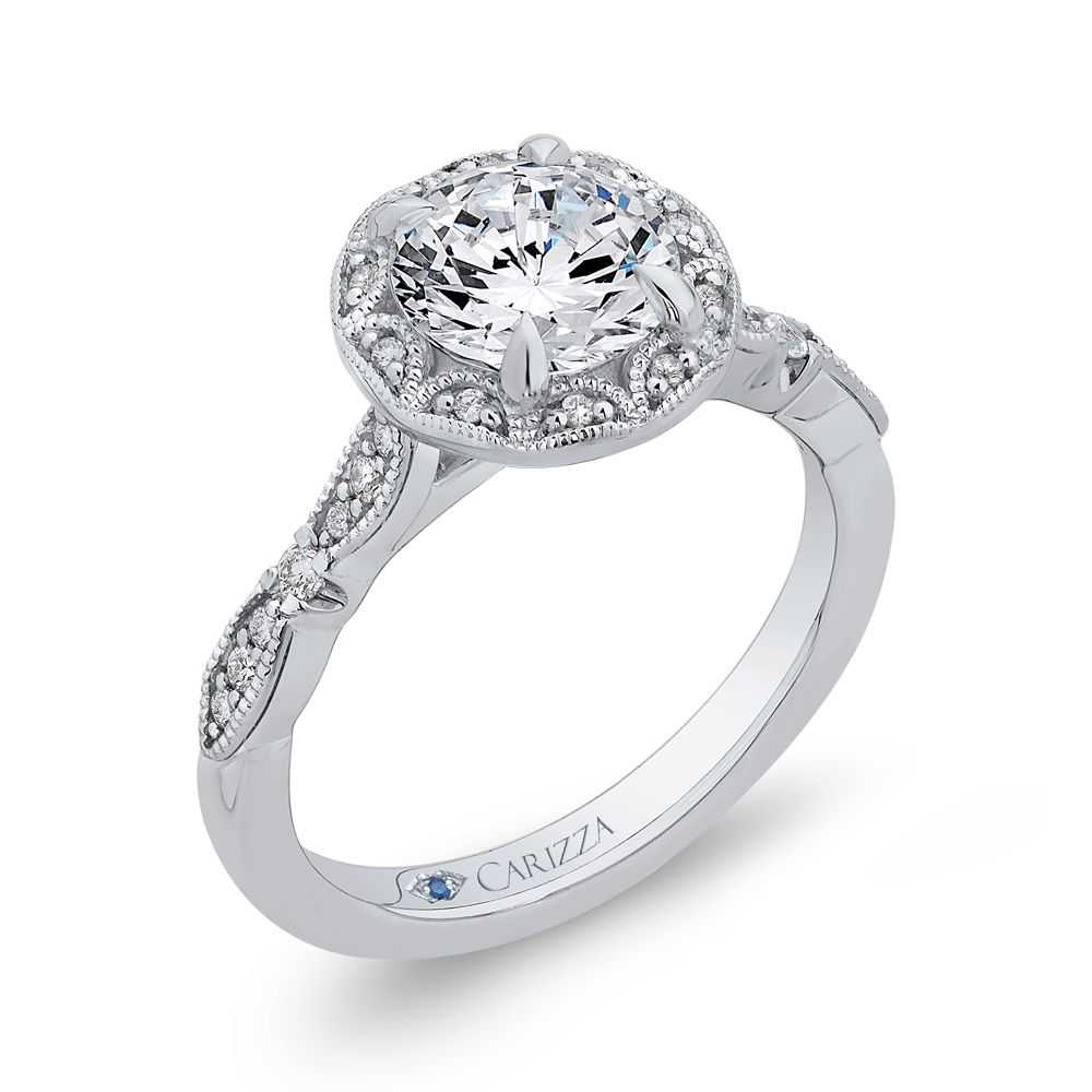 Round Diamond Halo Engagement Ring in 14K White Gold (Semi-Mount)