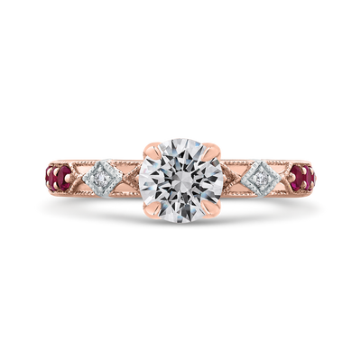 Round Diamond and Ruby Engagement Ring in 14K Two Tone Gold (Semi-Mount)