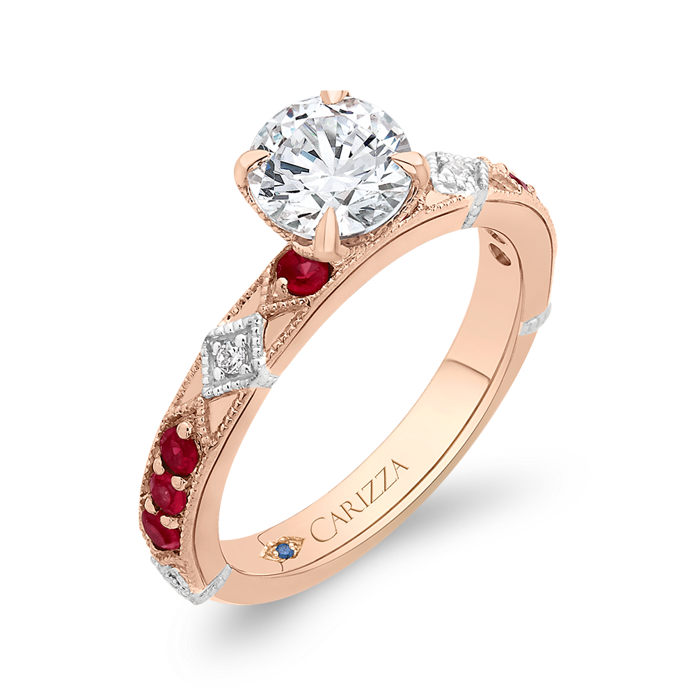 Round Diamond and Ruby Engagement Ring in 14K Two Tone Gold (Semi-Mount)