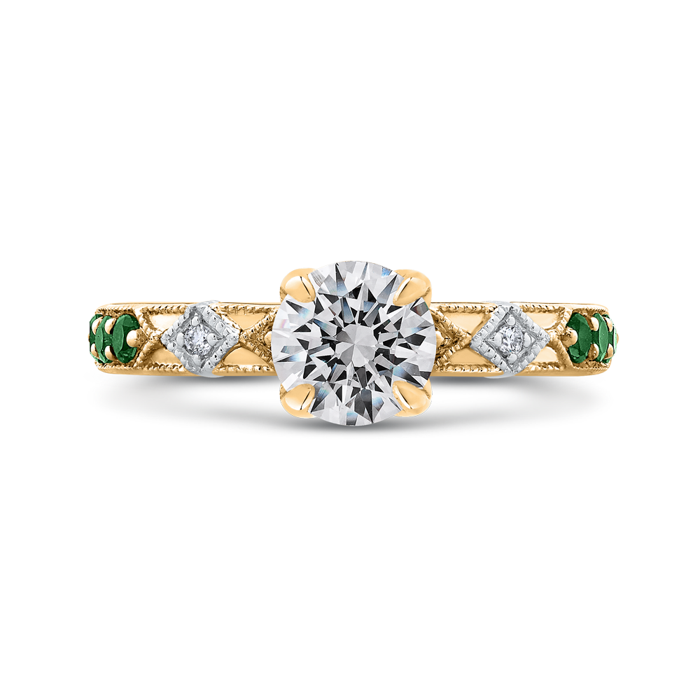 Round Diamond and Green Tsavorite Engagement Ring in 14K Two Tone Gold (Semi-Mount)