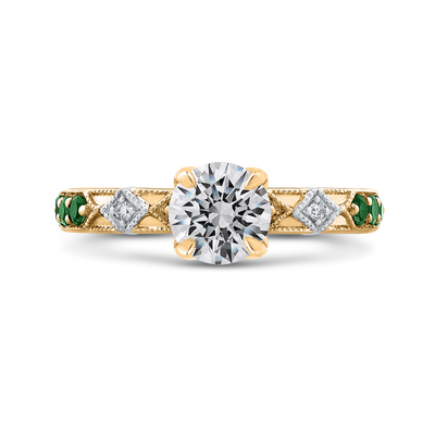 Round Diamond and Green Tsavorite Engagement Ring in 14K Two Tone Gold (Semi-Mount)